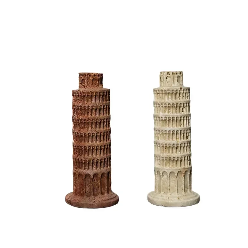 European Retro Cave Stone Tower Ornament Wabi Sabi Marble Leaning Tower Handicraft for Living Room Study Tabletop Decor