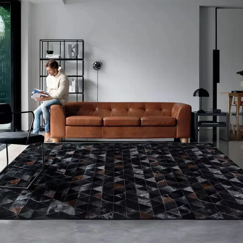 

Black & Brown Cowhide Patchwork Rug 2 Designs Triangle/Striped Factor