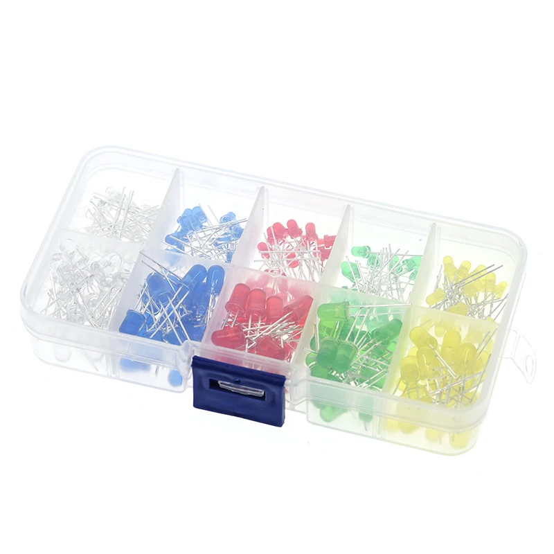 Mixed Color LED Light Emitting Diode Kit com Caixa, Vermelho, Verde, Amarelo, Azul, Branco, Variedade, Novo, 3mm, 5mm, 20 PCs/Lot, 200 PCs/Lot
