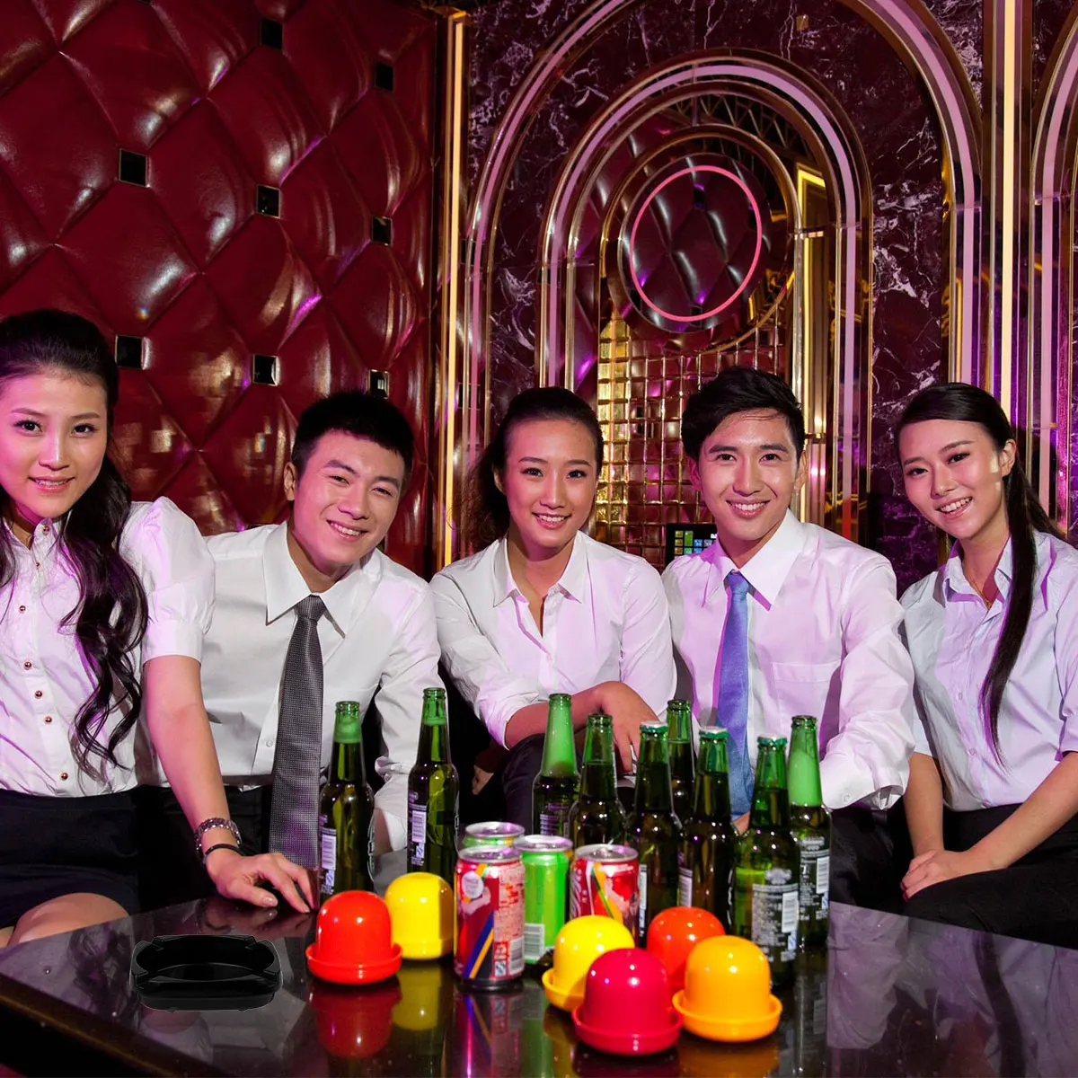 Square Smoking Ashtray Black Melamine Imitation Porcelain Heat Resistant For Home Ktv Outdoor Travel Household Use