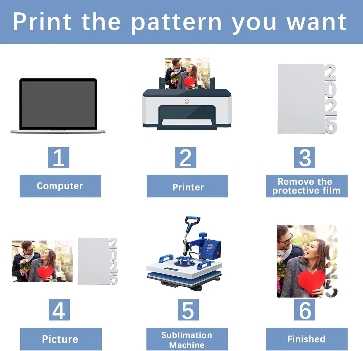 5PCS Sublimation Blanks Photo Frame 2025New Year Picture Frame 2025 Graduation Frame Hardboard Photo Frame DIY Personalized