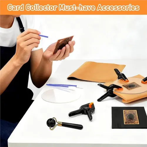 Imagen 2 del producto 【RECOMENDAR】Suministros imprescindibles para coleccionistas-162 piezas Kit de limpieza de tarjetas comerciales, kit de herramientas para aplanar tarjetas, juego de reparación de tarjetas