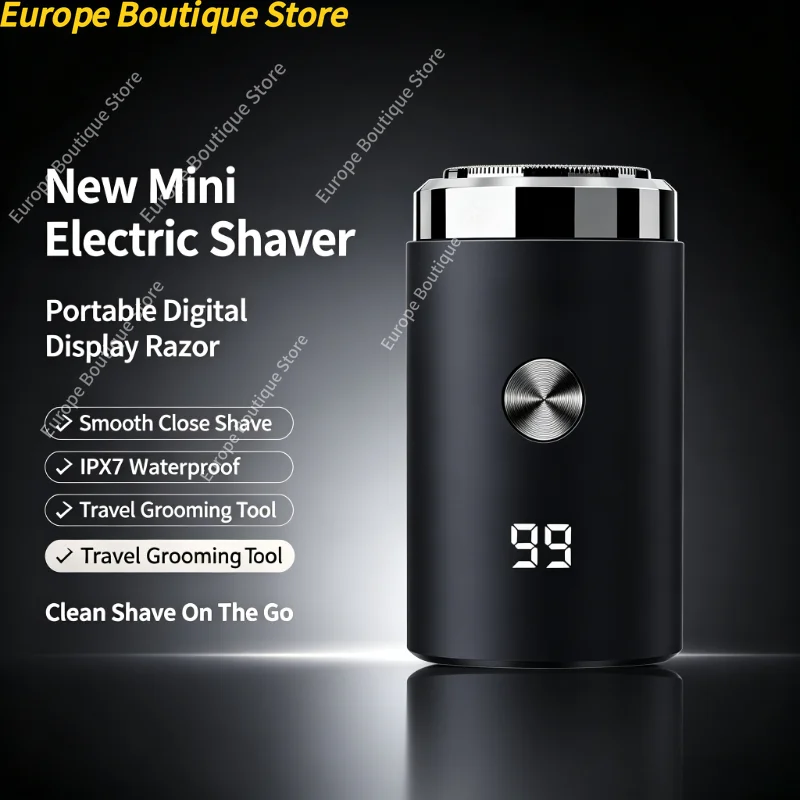Mini Portable Men Beard Shaver Digital Display Compact Pocket Travel Electric Facial Razor