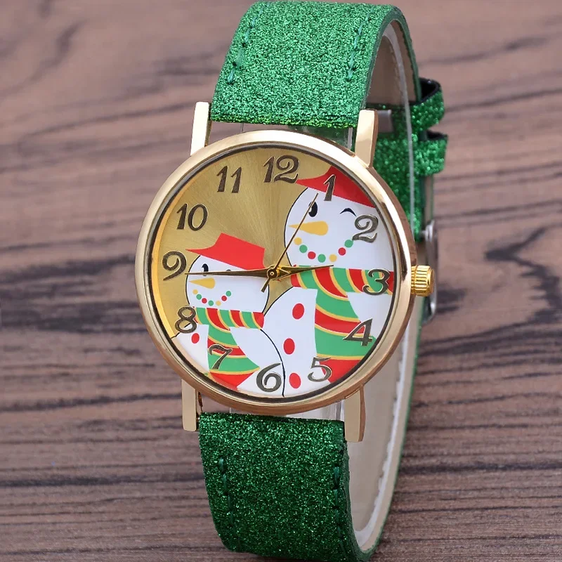 Christmas Snowman Women's Watches Casual Quartz Wristwatches Bright Color Leather Strap Quartz Watches Ladies Watch Reloj Mujer image 3