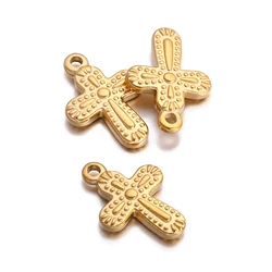 3PCS Stainless Steel Cross Charm Gold Color PVD Plated Pendant DIY Crafts Making Findings Handmade Jewelry Accessories Wholesale
