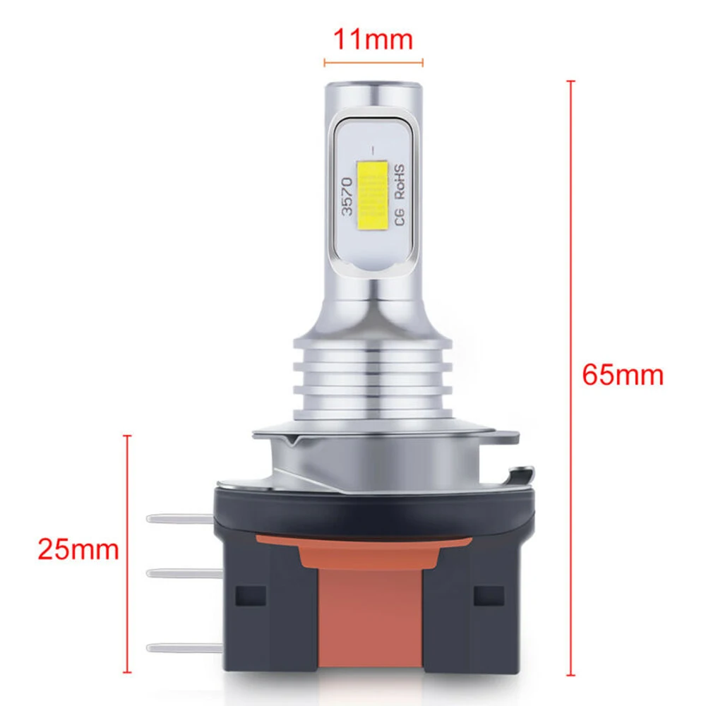 2Pcs H15 H11B LED Bulbs Car Headlight High Beam Day Driving Running Light 12V 6500K White Auto Lamp For Golf 6 VW Audi BMW