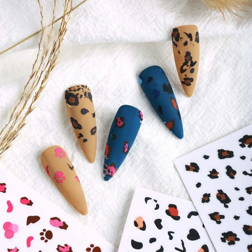 Women Self Adhesive Bear Paw Leopard Print Nail Decorations Leopard Nail Stickers Manicure Accessories Nail Decals