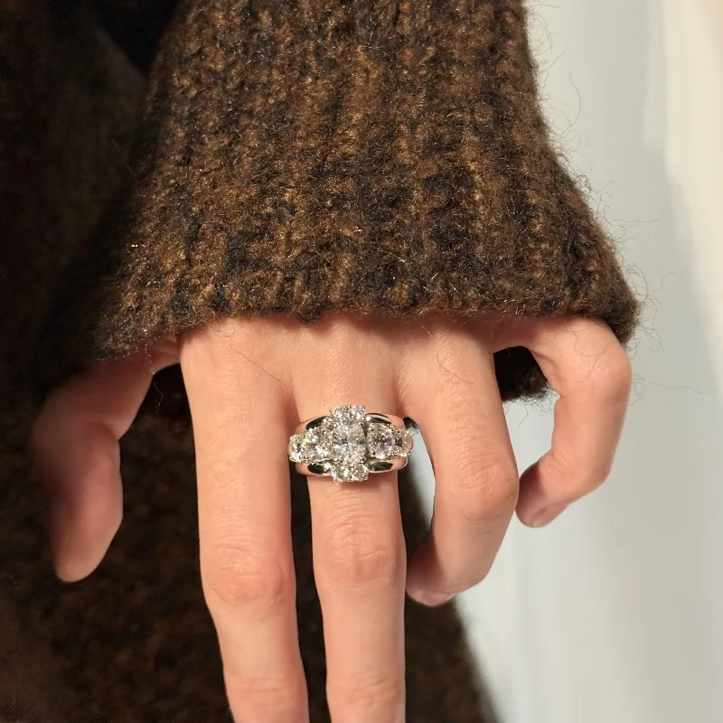 Original Gloss inlay Geometric Large Round Diamond rings for women silver 925 High quality Fashion Stacked Ring Wedding Jewelry