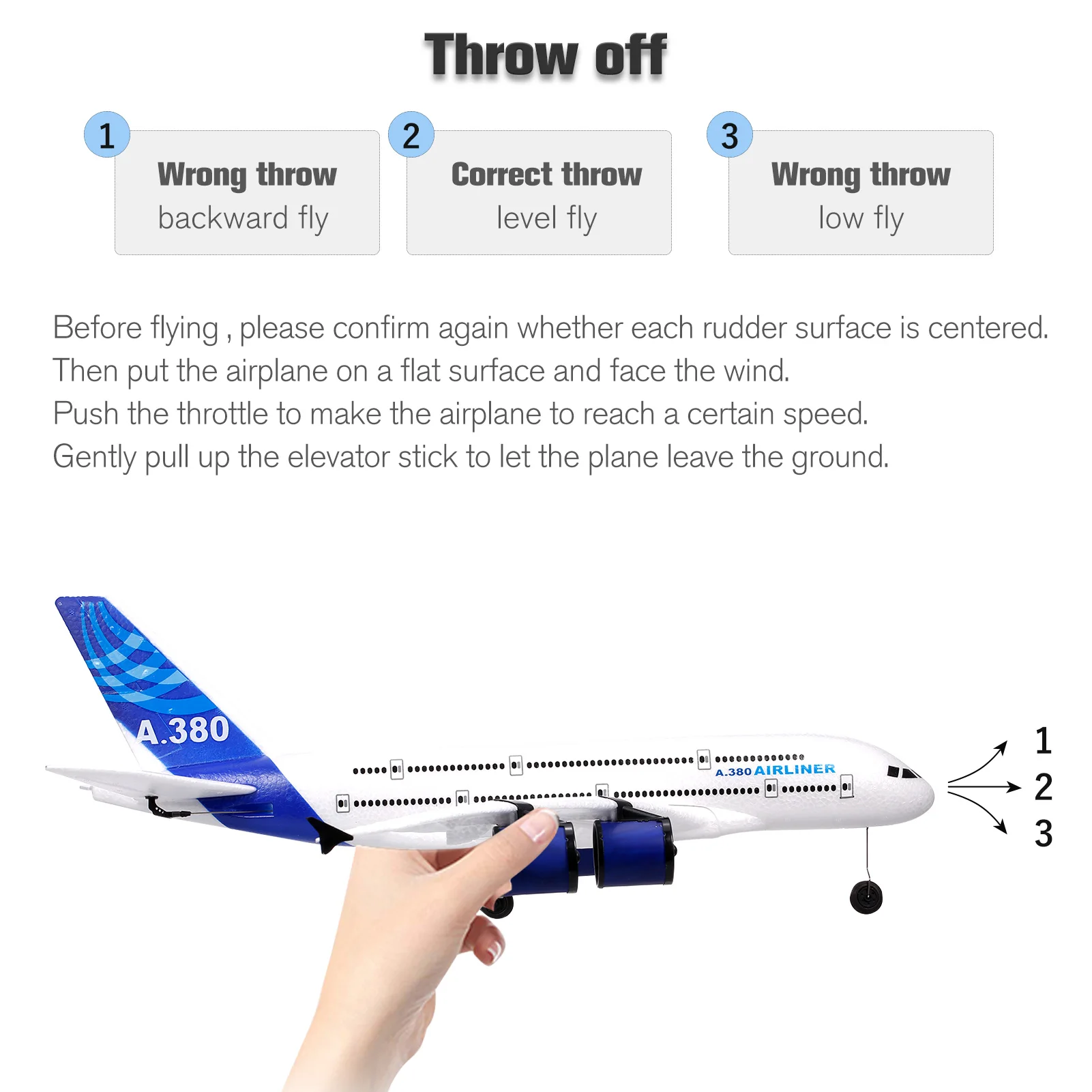 A380 2.4G RC Airplane Flying Aircraft Glider with LED Searchlight 3CH for Beginner EPP Foam Fixed Wing Airplane Foam Plane Remo
