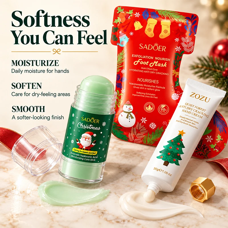 Christmas Gift Box Hand Foot Care Set Moisturizing Hand Cream Hand Mask Foot Mask Solid Care Stick Winter Anti Dry Crack Present