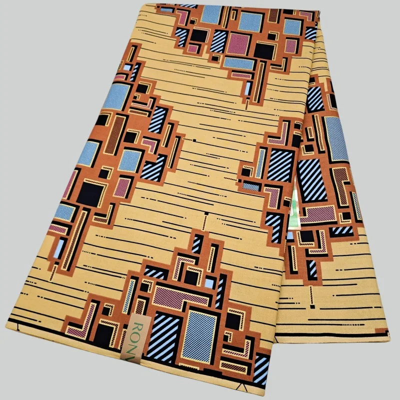 

Оранжевая геометрическая печатная желтая африканская восковая хлопковая ткань батик длиной 6 ярдов для шитья одежды, брюк, наволочек для дивана R2290