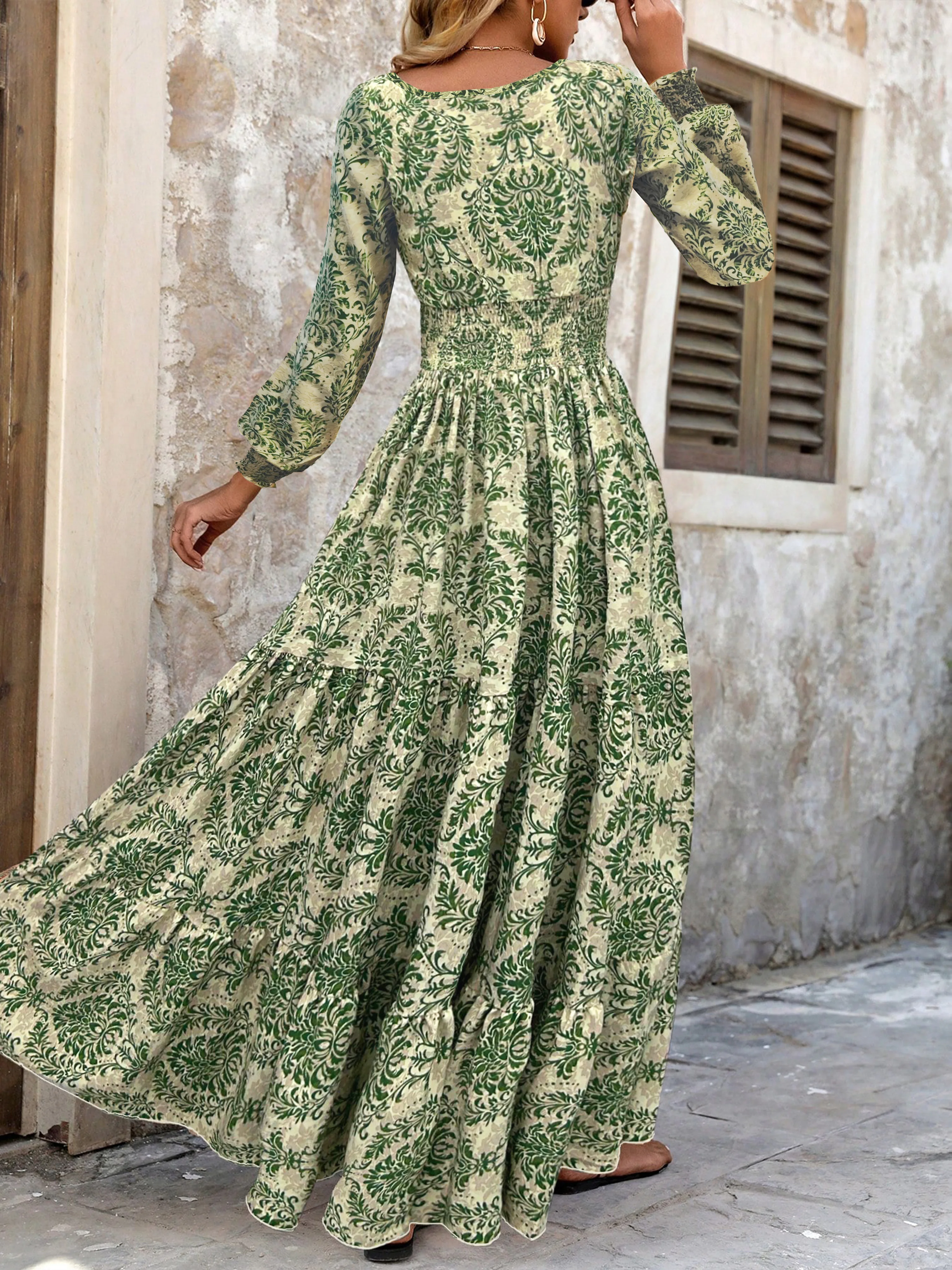 Bohemian Floral Print Maxi Dresses Neck - Image 3