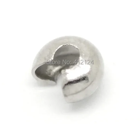 3000Pcs Silver Tone Copper Crimp Beads Covers Charms Jewelry DIY Findings 4x3mm