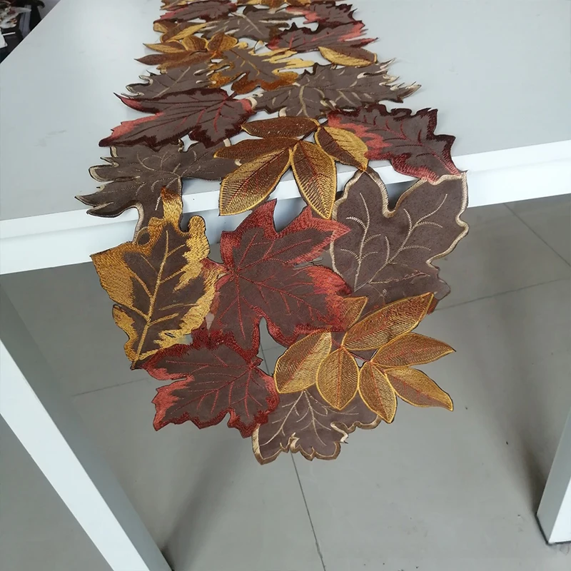 Embroidery Maple Leaf Hollowed Out Table Runner Thanksgiving Home Decor Fall Harvest Table Mat 2026Christmas Table Runner
