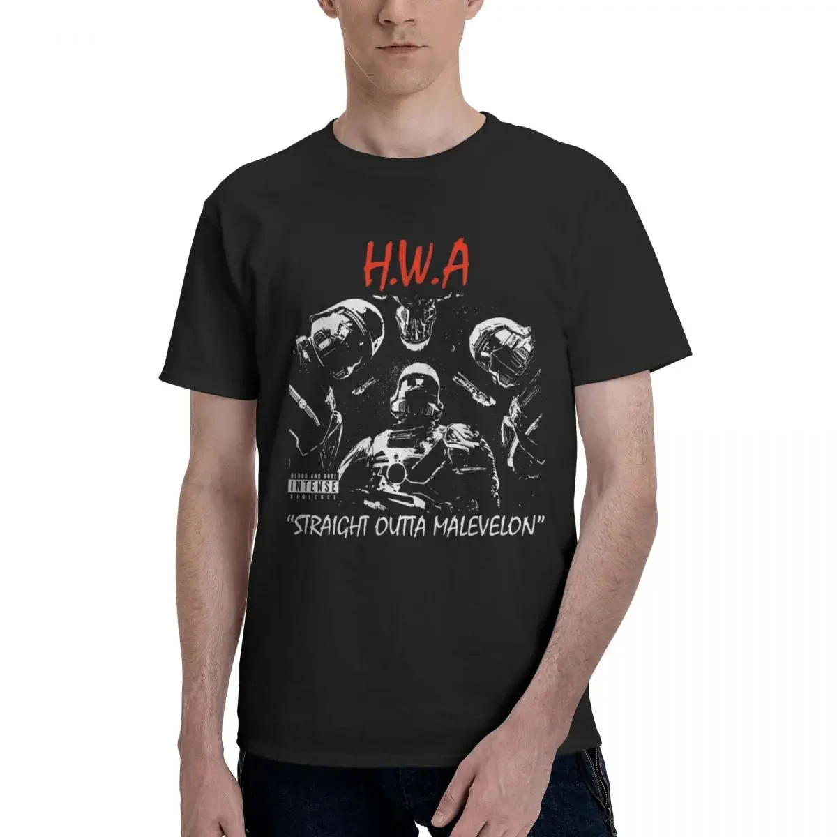 Casual Game Helldivers HWA Straight Outta Malevelon T-Shirt for Men Crewneck Pure Cotton T Shirt Short Sleeve Tee Shirt