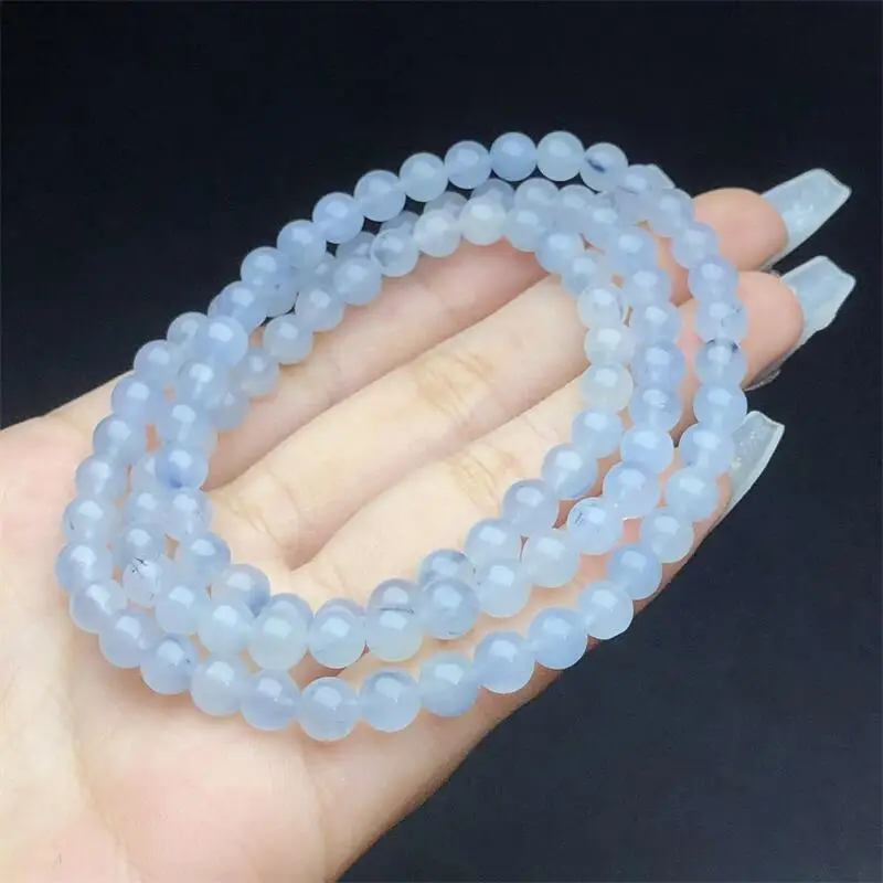 

5MM Natural Blue Rabbit Hair Quartz Triple Circle Bracelet Round Bead Crystal Healing Gem Women Men Fine Jewelry Gift 1PCS