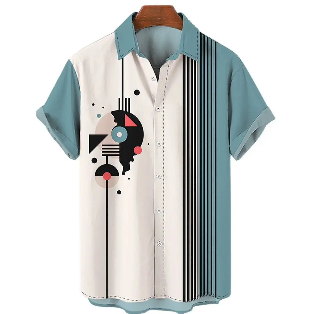 Men\'s Button Down Summer Hawaiian Shirts Saxophone 3D Print Loose Short Sleeve Classic Beach Aloha Party Shirts EU Size S-5XL