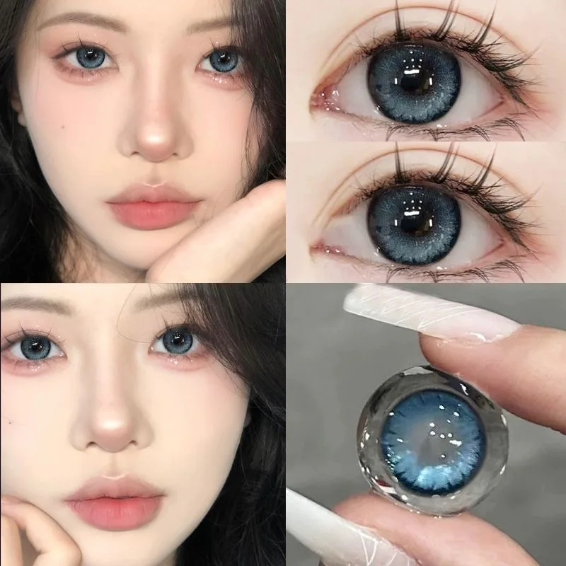 KSSEYE 2PCS Korea Colored Contact Lenses Myopia  Degree -0.00 to -8.00 Blue Eyes Beauty Pupil  Makeup Gray Lens Fast Shipping