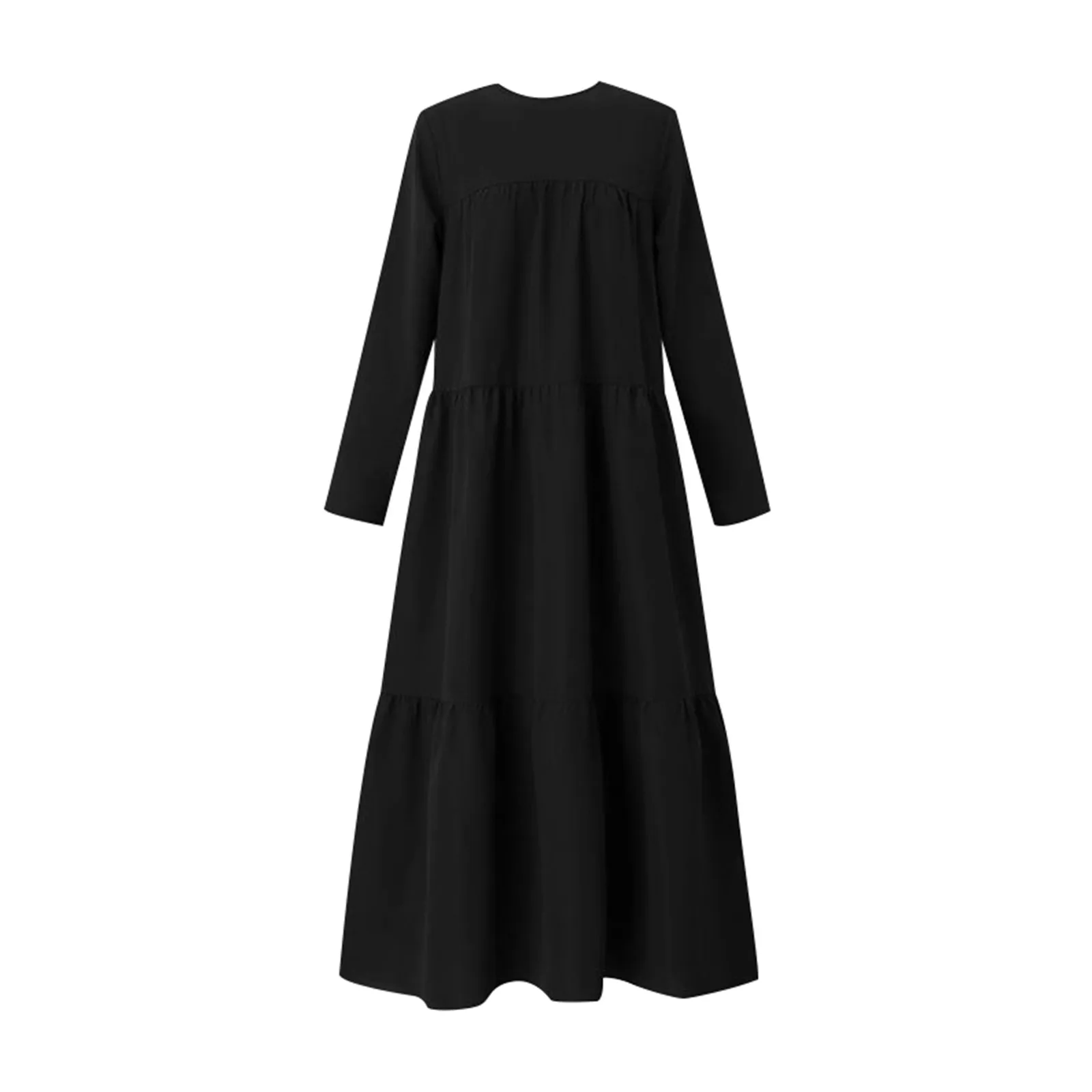 Elegant Ruffled Dress Women Islam Ramadan Abaya Sundress Casual Solid Color Robes Long Sleeve Ladies Party Holiday Cake Dresses