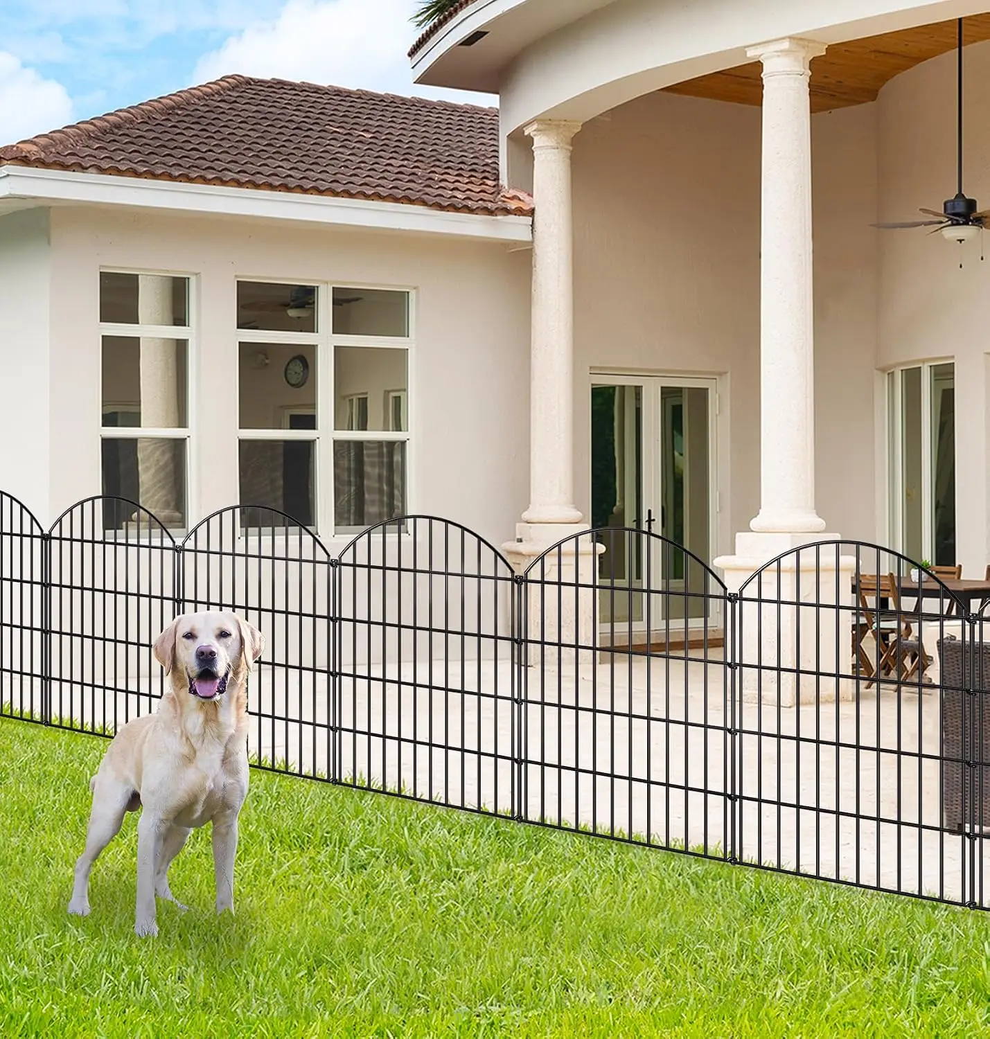Metal garden fence dog fence outdoor yard 10 panels stakes patio backyard no dig animal barrier trees vegetables edging black