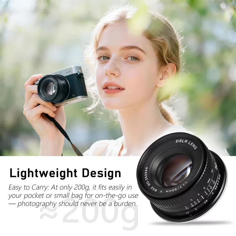 50mm F1.7 Full Frame Large Aperture Manual Focus Lens Compatible with Canon EF, Nikon F Mount DSLR Cameras Multi Layer Coatings Optical Glass Portrait Lens