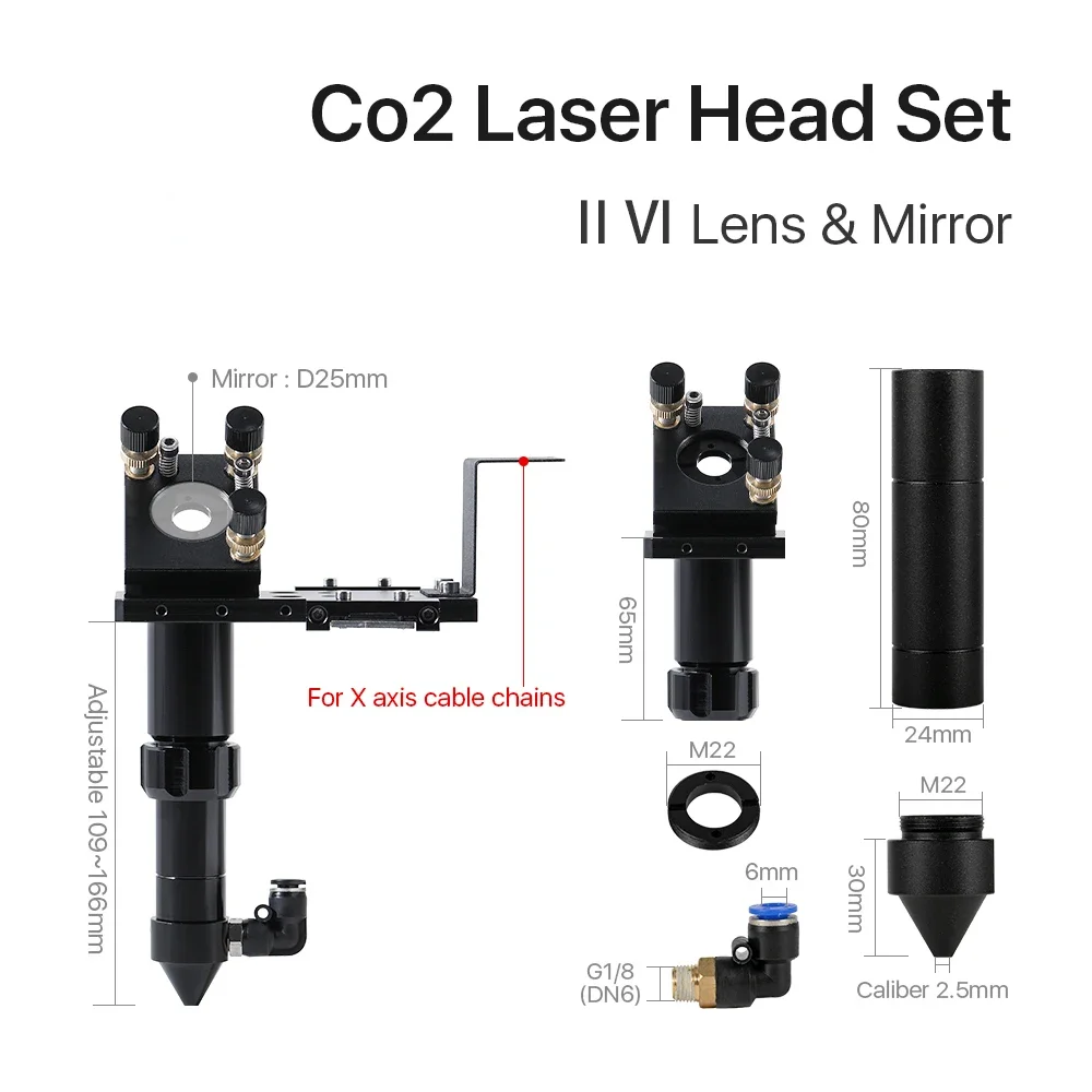 New CO2 Laser Head Set ⅡⅥ Lens D20 FL50.8/63.5/101.6mm with 25mm Mirrors Laser Head Set for Co2 Laser Engraving Machine