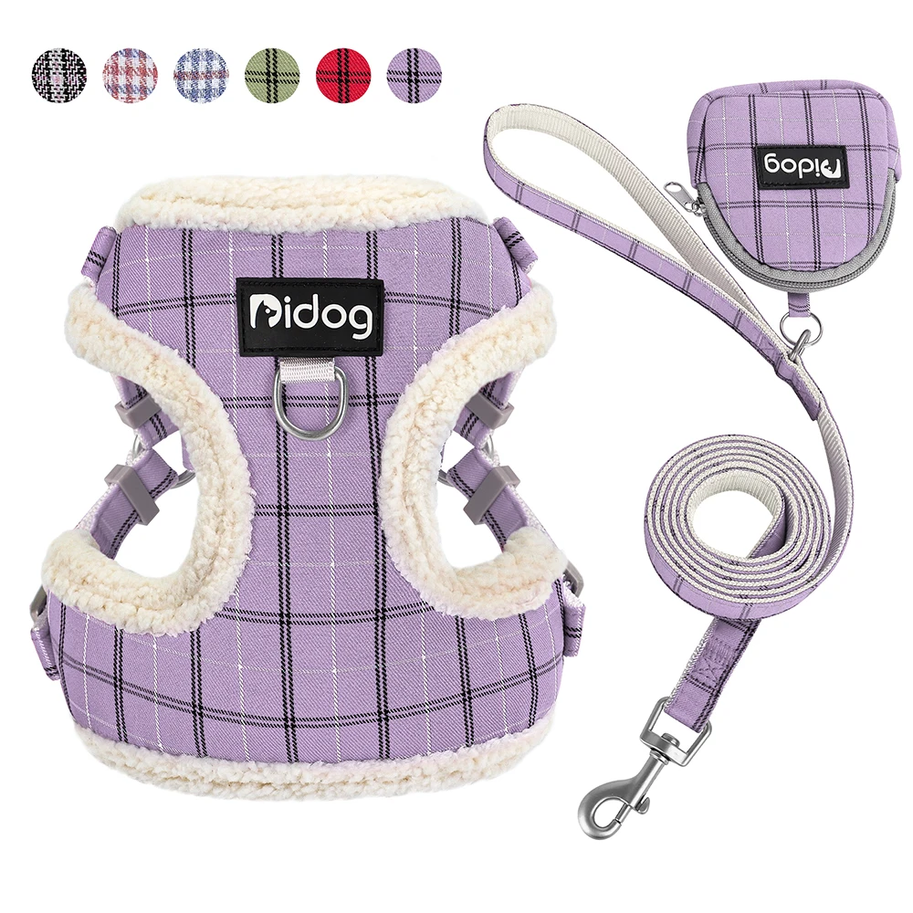 

Breathable Dog Harness Leash Bag Set Winter Warm Dog Fur Harnesses Vest Pet Walking Rope With Garbage Bag for Small Medium Dogs