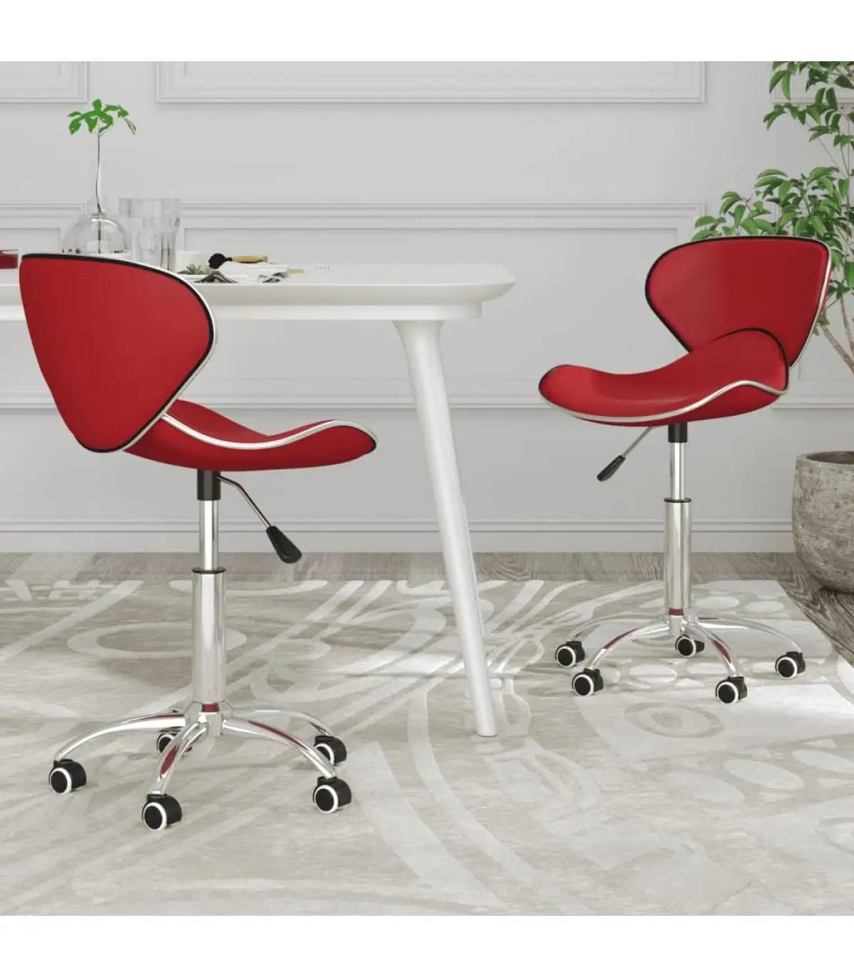 2 Pcts Red Red Synthetic Leather Spinning Dining Chairs