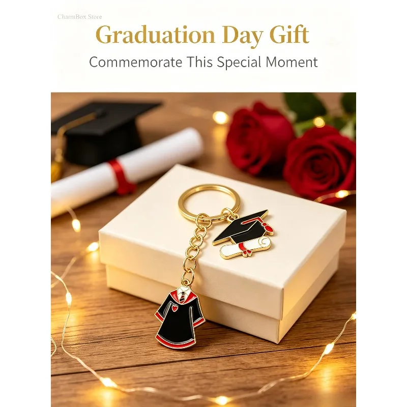 Graduation Robe Enamel Keychain Wizard House Color Pendant Charm Graduation Gift Alloy Jewelry for Students