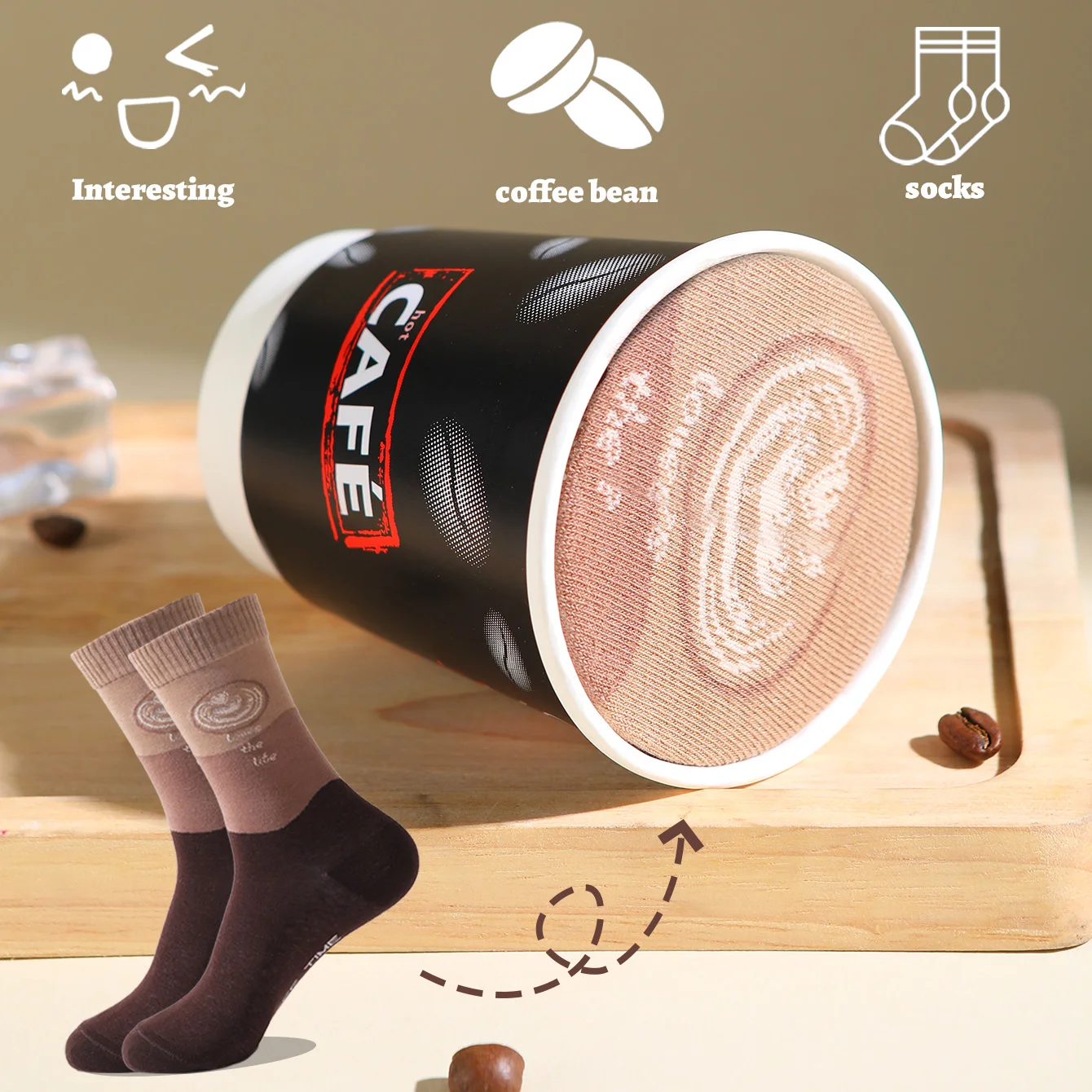 1 pair of unisex mid-calf socks in a novel and interesting coffee-themed gift box, creative socks with a fashionable and trendy style, comfortable and breathable, suitable for parties, casual wear, Valentine's Day, Hal