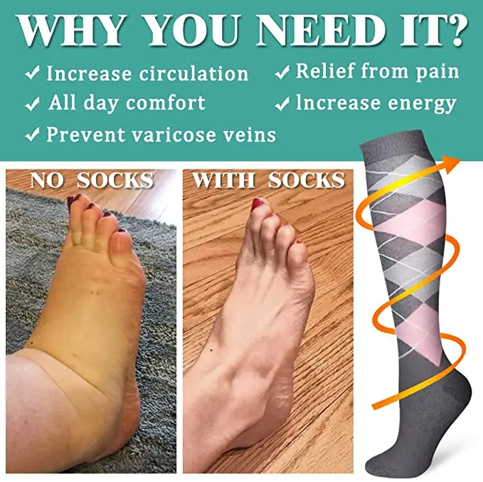 New Compression Socks Fit For Medical Edema Diabetes Varicose Veins Socks Outdoor Men Women Running Hiking Sports Socks