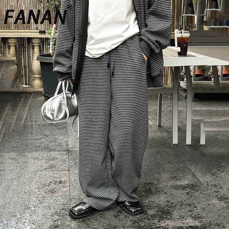 

FANAN, полосатые брюки контрастного цвета в корейском стиле для женщин, эластичная высокая талия, широкие брюки, повседневная свободная одежда, новинка весны 2023 г.