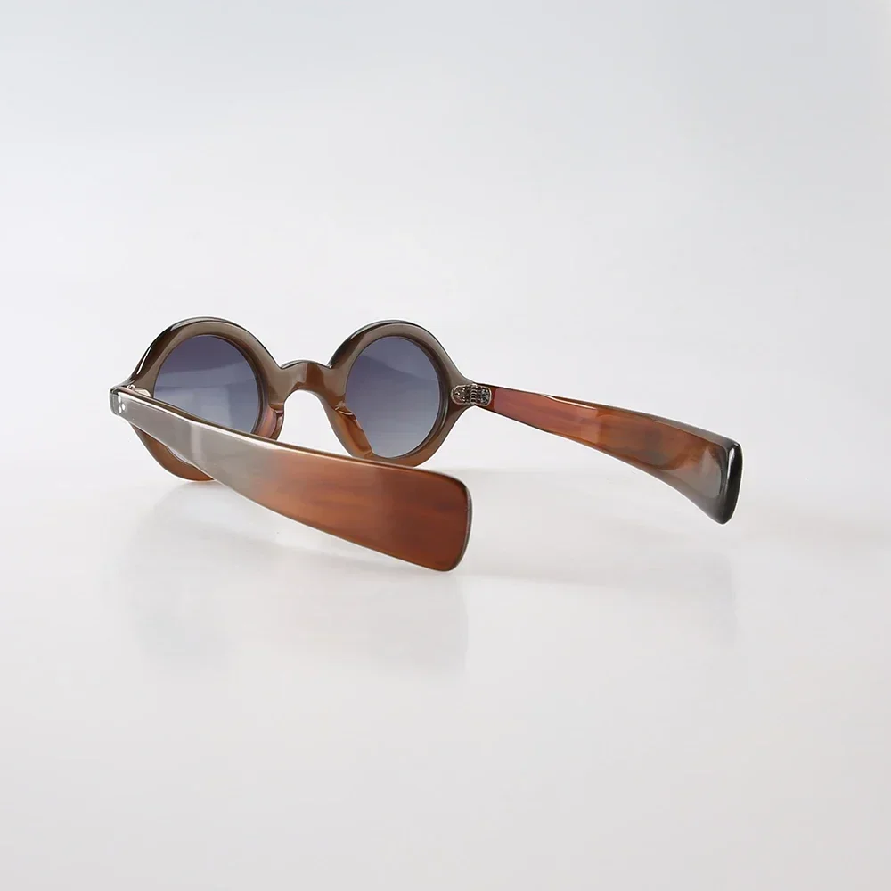 Women Sunglasses Men Unique Small Round Rivets Tick Wide Temple Handmade Genuine Natural Horn Polarized Sunglass Man Glasses