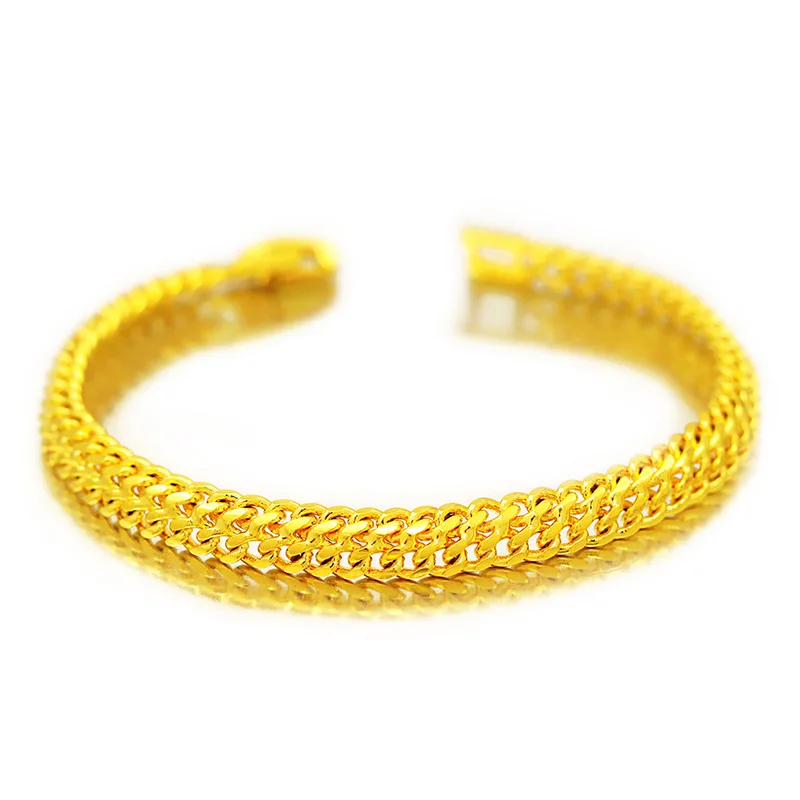 Pure 18K Yellow Gold 6mm Link Chain Bracelet for Women Classic Fine Jewelry Never Wedding Party Christmas Holiday Gift for Her