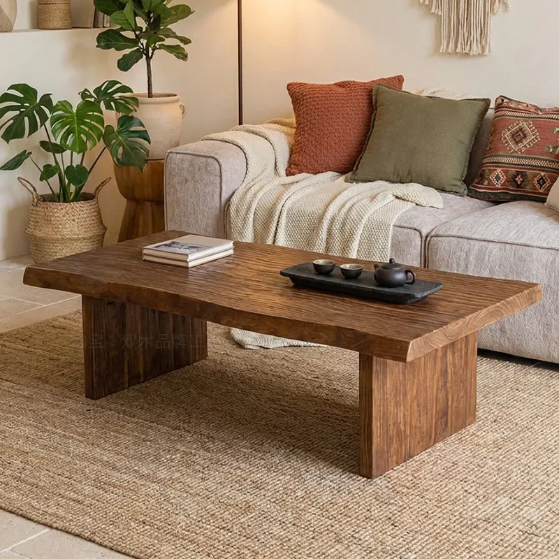 Wabi Silent Retro Solid Wood Coffee Table Unique Log Tea Table for Living Room B&B Hotel Tea House Tatami Furniture