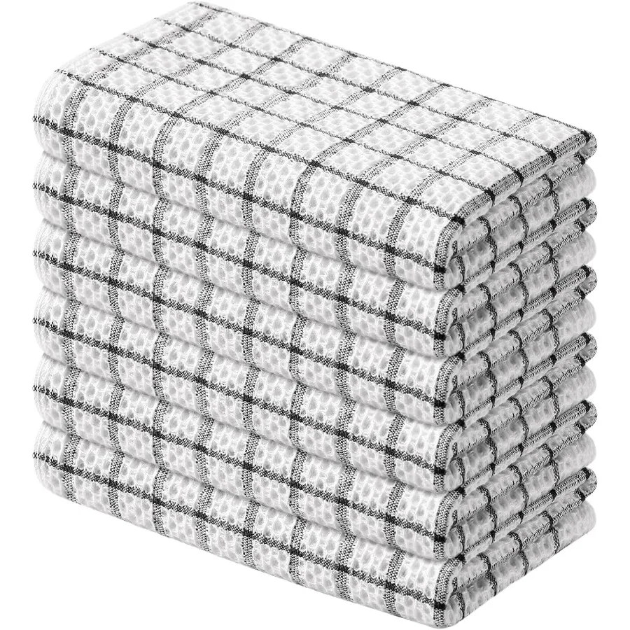 

100 хлопковых кухонных полотенец, 6 упаковок, 15 х 25 Ihes Check Design, вафельное переплетение, чайные полотенца для рук, супермягкое и впитывающее полотенце для посуды для