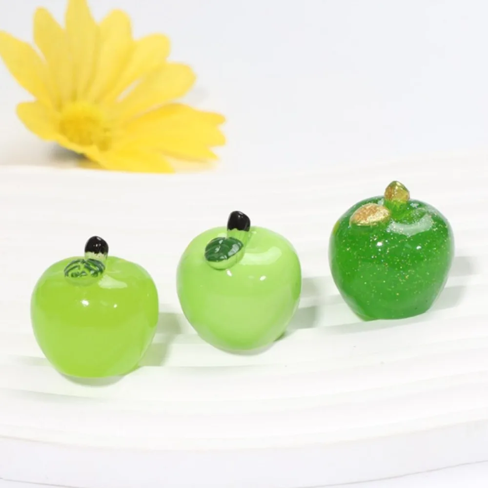 Apple-shape Mini Fruit Ornaments Kawaii Durable Car Ornament Noctilucent Resin Miniature Craft Decoration Kids Gifts