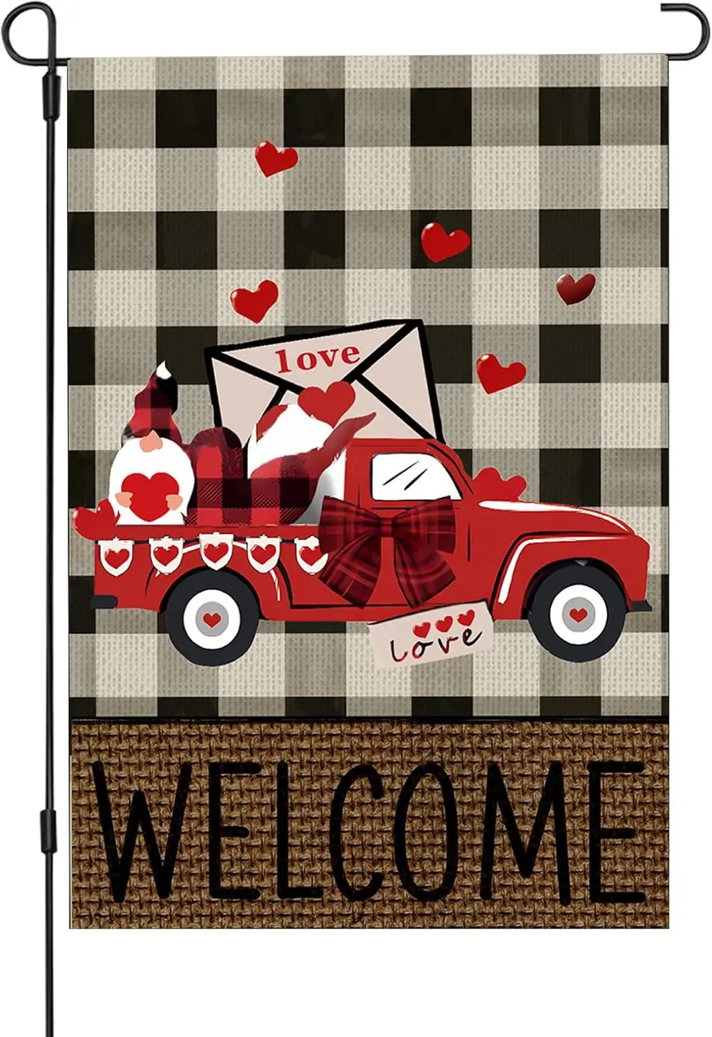 Valentine&;s Day Garden Flag 12 x 18 Inch, Double Sided Red Truck Love Heart Garden Flag，Holiday Outdoor Outside Welcome Lawn De