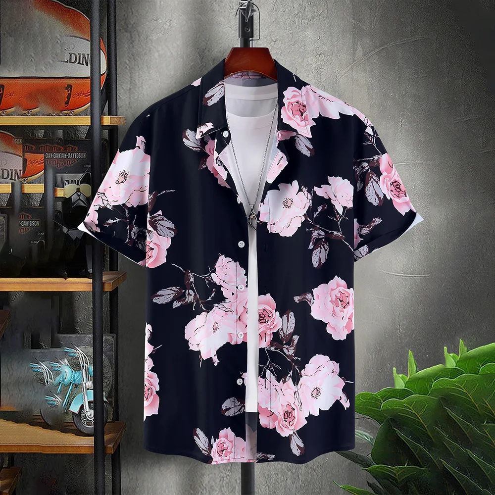 

Модная мужская рубашка с цветочным принтом, гавайская праздничная рубашка на пуговицах, уличная повседневная мужская рубашка с коротким рукавом, пляжная рубашка, одежда