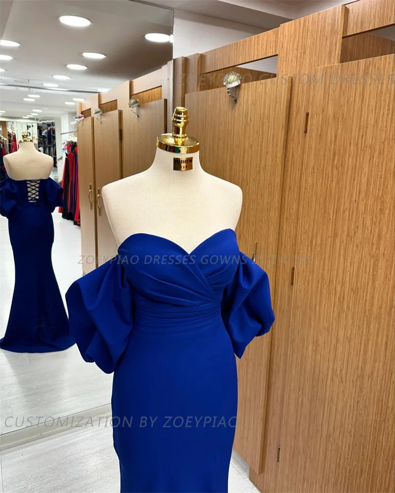 Royal Blue gaun pesta malam Formal antik wanita gaun malam pesta dansa leher V panjang lantai Panjang leher V untuk acara malam