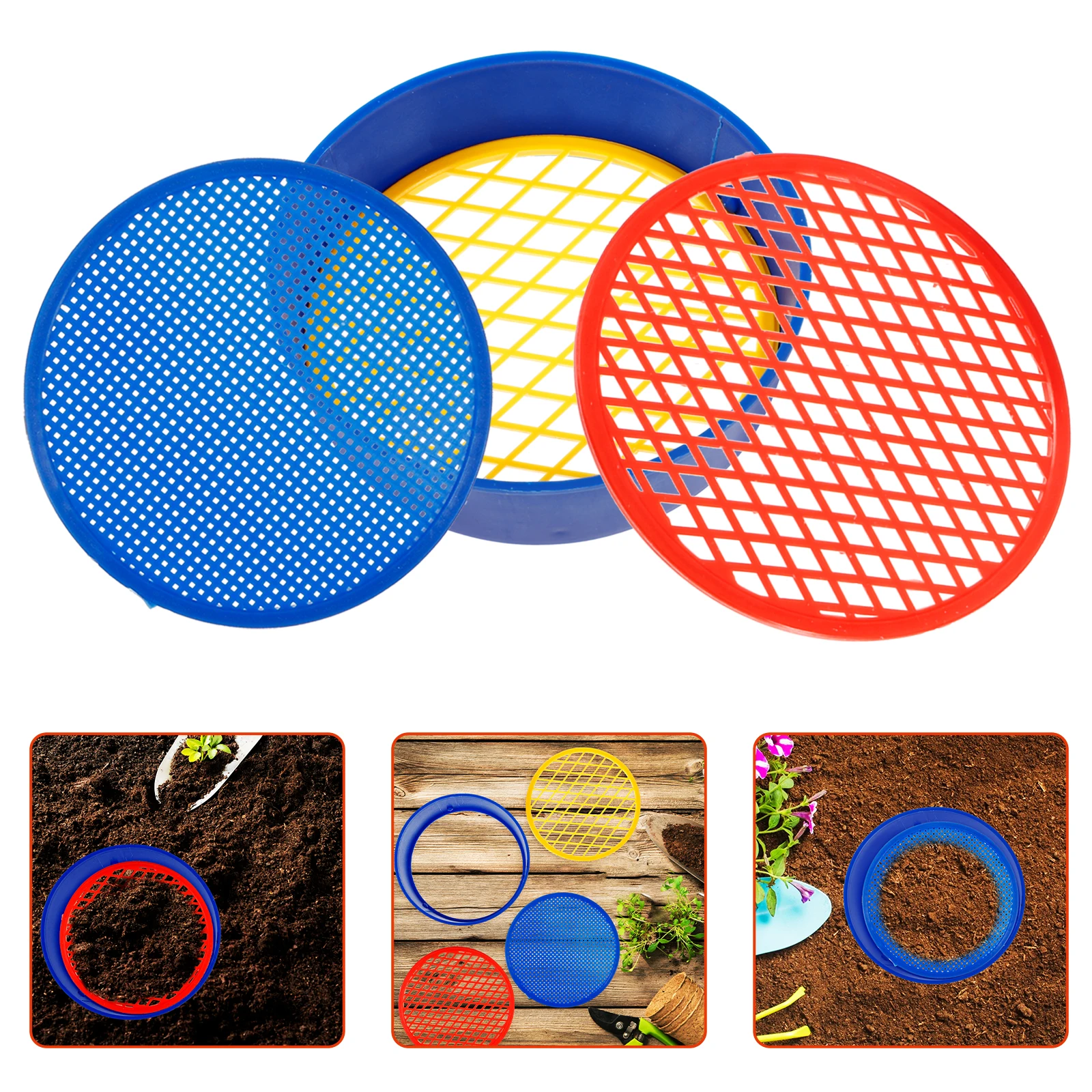 

1 set Soil Sieve 1 Plastic Sifting Tool with 3 Replaceable Mesh Garden Sand Compost Rock Sifter Sieves for Home Gardening