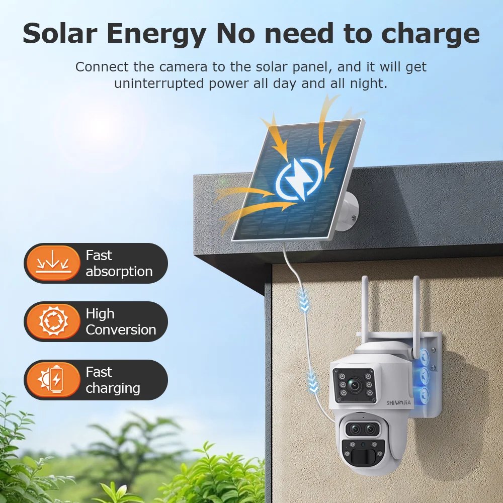 SHIWOJIA Three Lens Solar Camera 4G SIM 8MP 12X ZOOM WIFI Security Solar Powered Camera PIR Monitor CCTV Video Night Vision PTZ