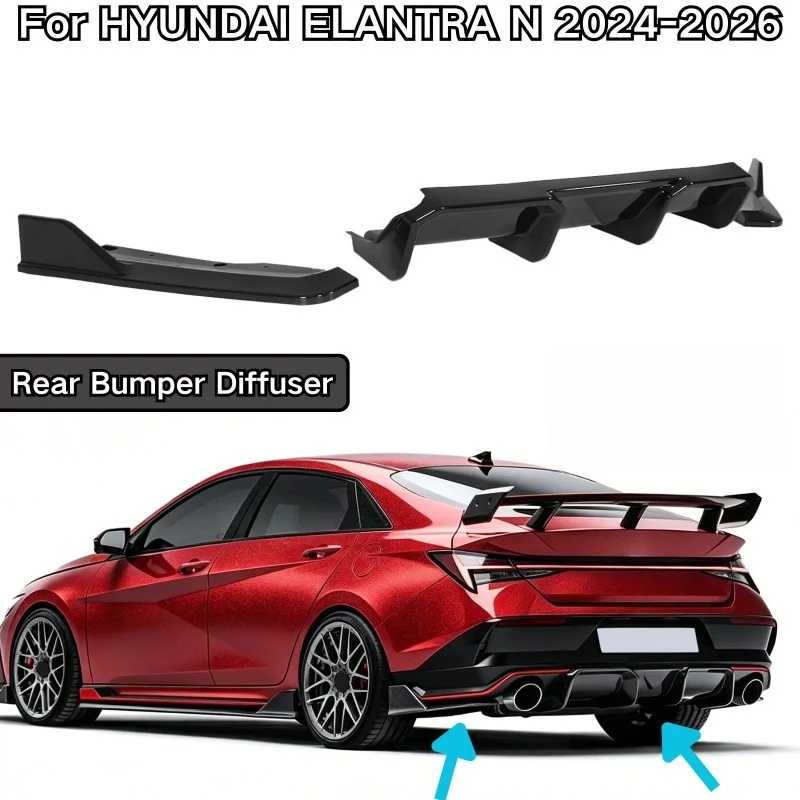 For HYUNDAI ELANTRA N 2024-2026 Rear Bumper Diffuser AD Style Plastic Glossy Black Carbon Fiber Painted Car Accessories