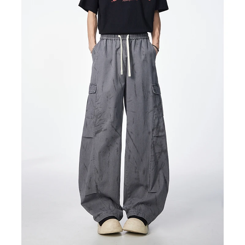 

Мужские спортивные брюки для активного отдыха, универсальные широкие брюки в американском стиле, модные брюки с принтом для пар, на все сезоны.