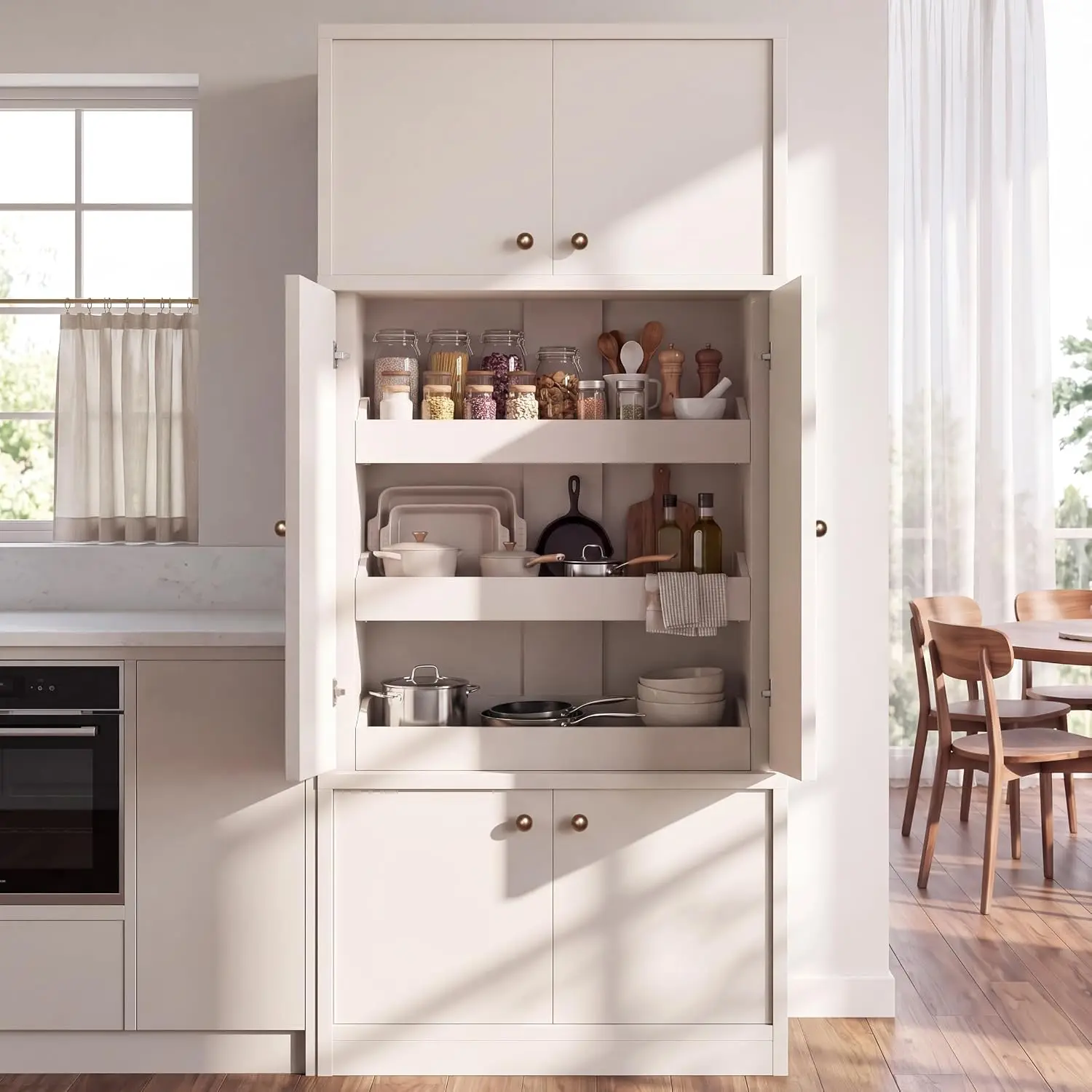 Reversible Doors,Anti-tip Device,Freestanding Cabinet,Spacious Kitchen, Living Room, Modern Farmhouse Style