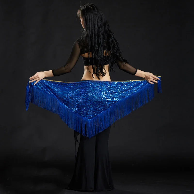 Hot Belly Dance Costume Triangle Hip Scarf Sequin Fringe Tassels Belt Belly Dance Hip Mermaid Hip Towel 10 Colors