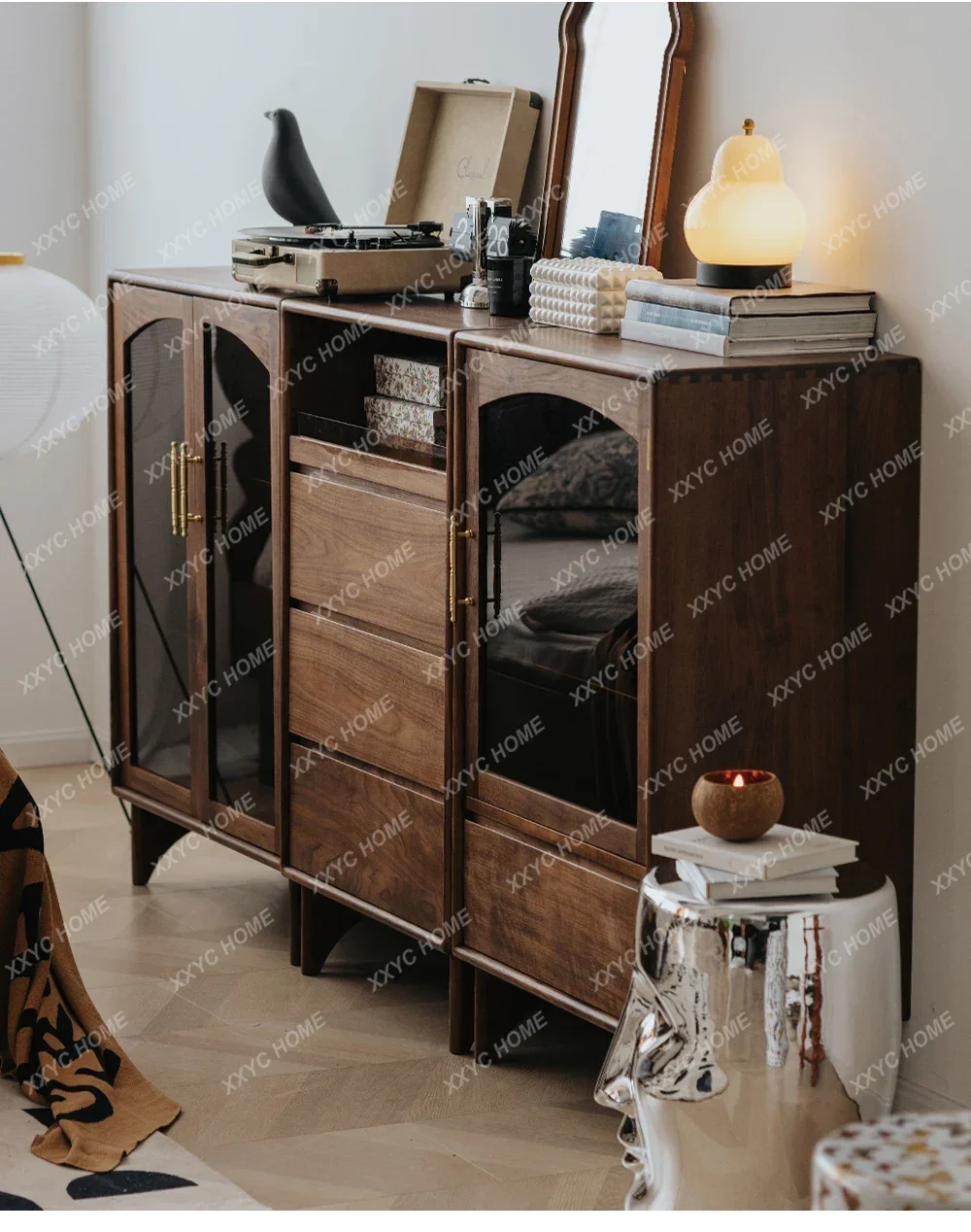 Solid Wood Chest of Drawers Living Room Storage Cabinet Bedroom Home Use Three-Drawer Chest TV Side
