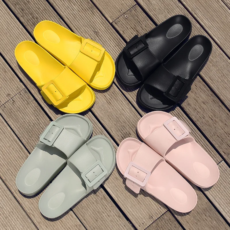 Women's Slippers 2023 New Soft Sole Slippers Square Button Adjustable Comfortable Cool Slippers