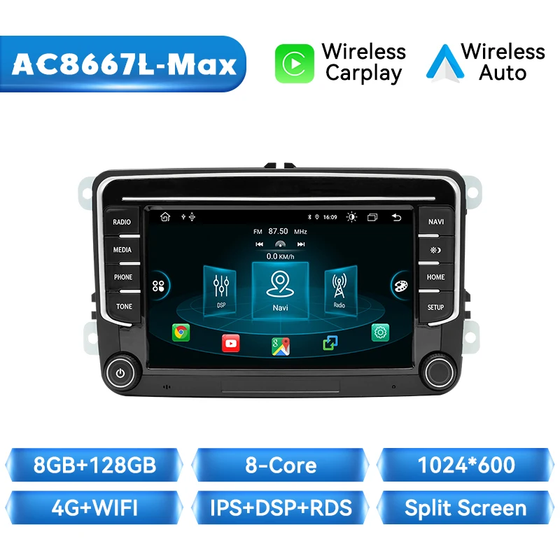 Draadloze Carplay Autoradio Speler Voor VW/Volkswagen/Golf/Passat/b7/b6/Skoda/Seat/Octavia/Polo/Tiguan Android 14 GPS 4G Wifi DSP
