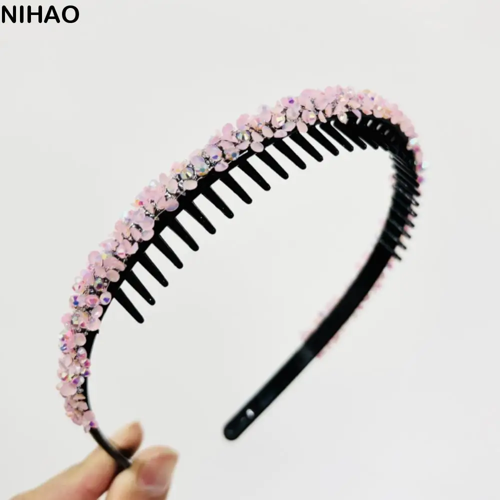 

Sweet Rhinestones Antislip Hairband Thin Pearl Crystal Teeth Headband Korean Style Headwear Plastic Face Wash Hair Hoop